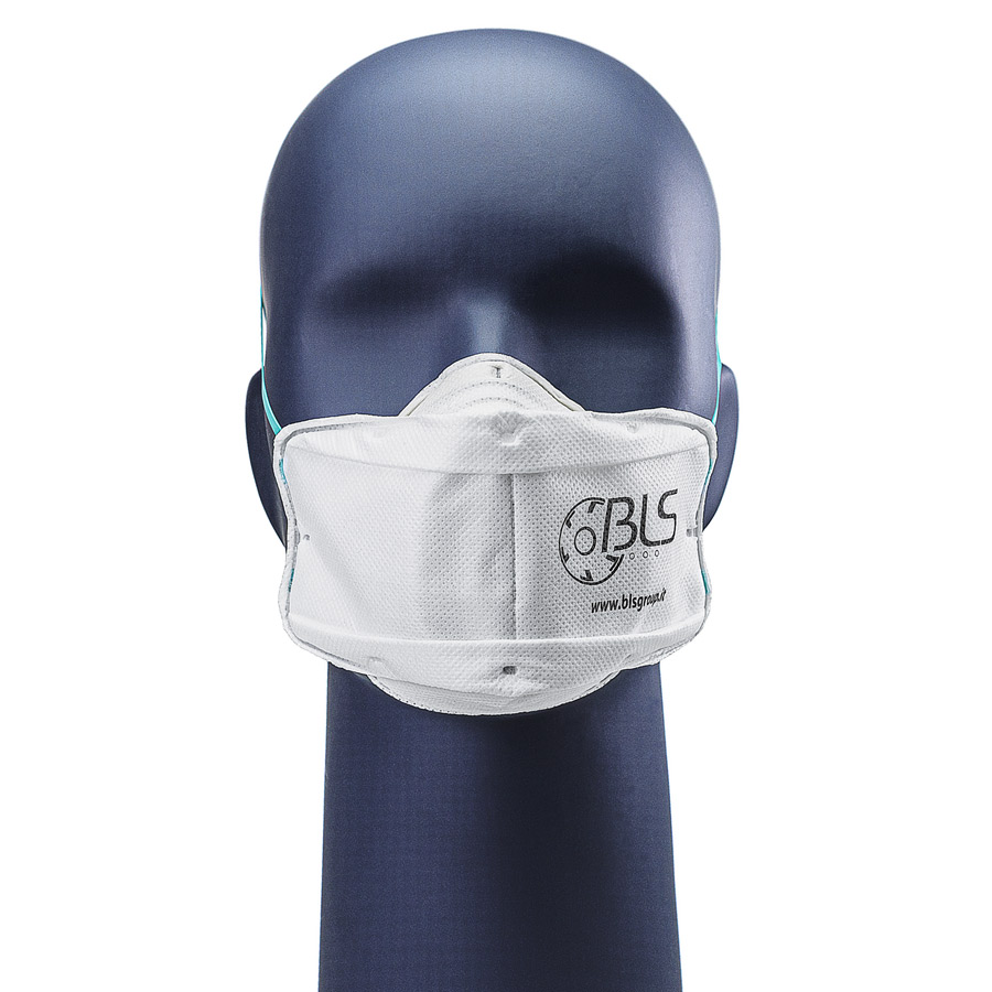 Foldable FFP2 Respirator Mask Foldable FFP2 mask on a mannequin head, front view