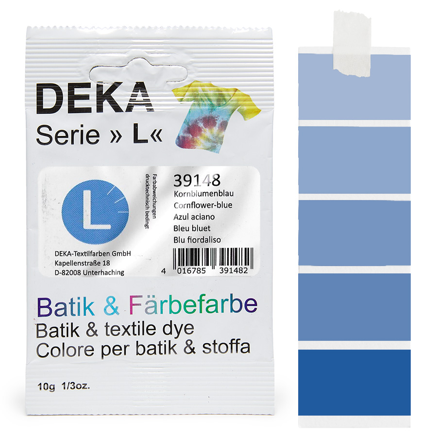 DEKA L teinture batik bleuet 10 g Sachet de teinture batik DEKA série L bleuet, 10 g, avec dégradé