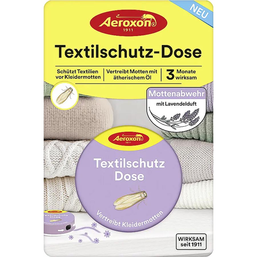 Textilschutz Dose Aeroxon Packung Aeroxon Textilschutz-Dose, Mottenabwehr mit Lavendelduft für 3 Monate