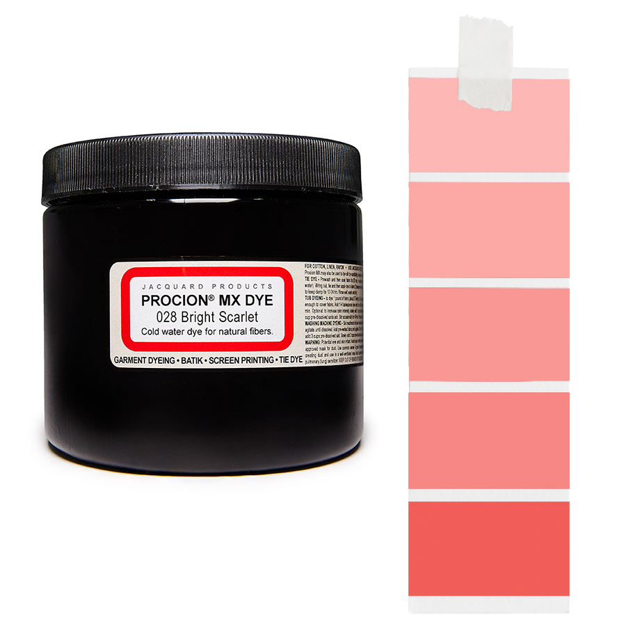 Jacquard Procion MX 028 Bright Scarlet 227 g Dose Jacquard Procion MX 028 Bright Scarlet 227 g mit Farbverlauf, Kaltwasser-Textilfarbe