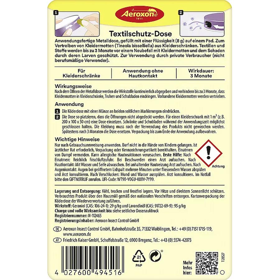 Aeroxon Mottenschutz-Textilschutz-Dose Verpackung Rückseite