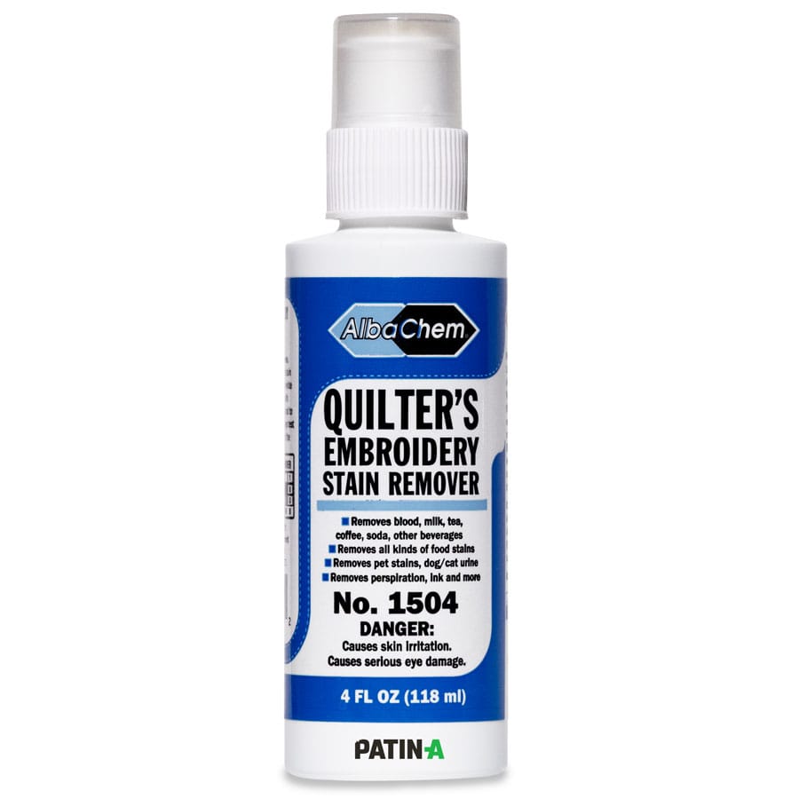 AlbaChem Quilter's Stain Remover (Handarbeiten Fleckentferner) beseitigt ganz unkompliziert Blut von Nadelstichen, Verschmutzung durch Haustiere, Lebensmittelflecken, Getränke, Tinte und alle anderen haushaltsüblichen Flecken, die den Tag eines Schneiders