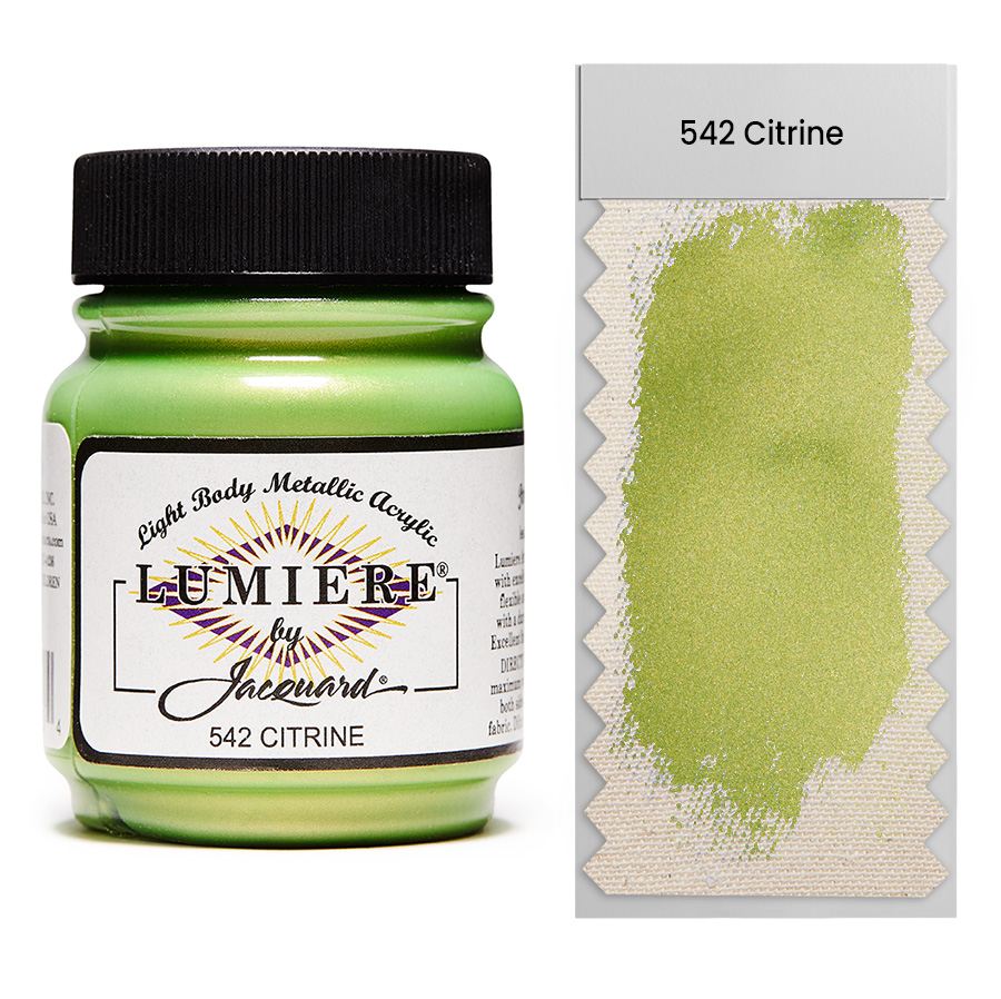 Jacquard Lumiere 542 Citrine 67 ml Jar of Jacquard Lumiere 542 Citrine 67 ml with swatch, metallic and pearlescent paint