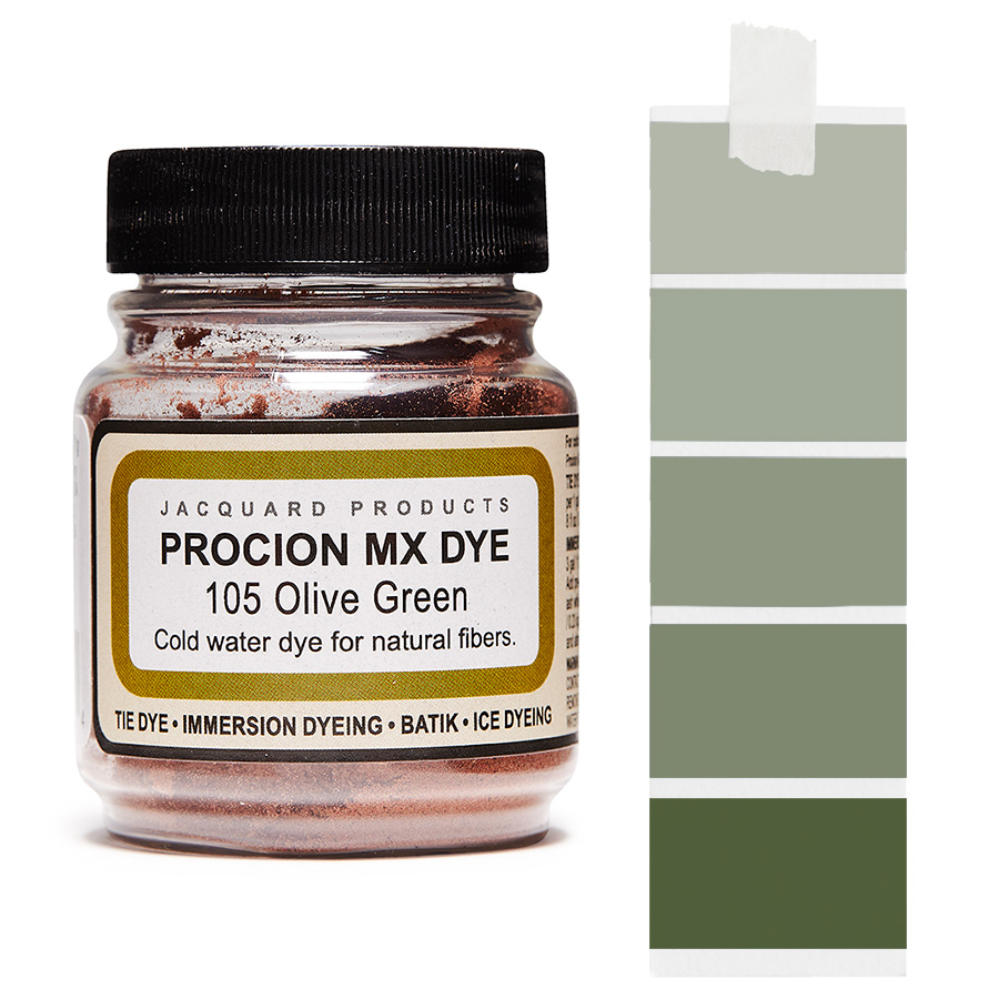 Jacquard Procion MX 105 Olive Green 18,7 g Dose Jacquard Procion MX 105 Olive Green 18,7 g mit Farbverlauf, Kaltwasser-Textilfarbe