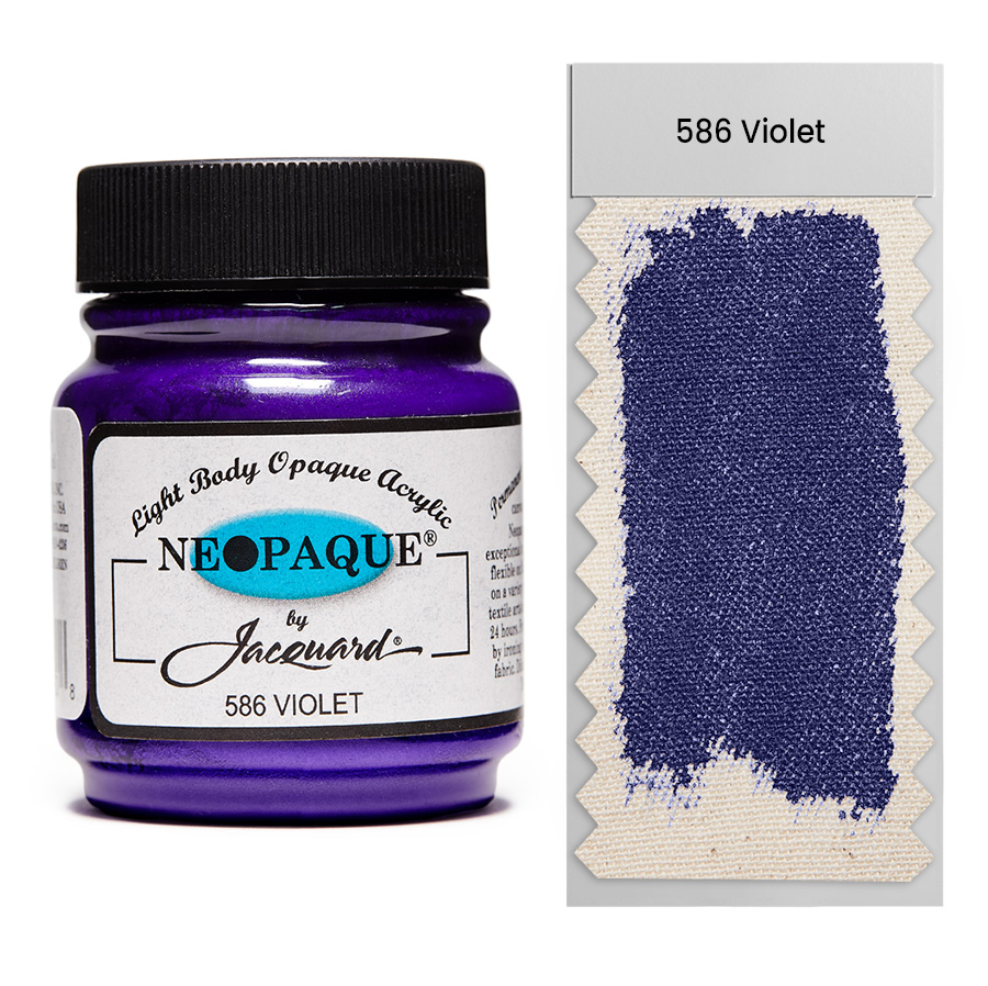 Jacquard Neopaque 586 Violet 67 ml Dose Jacquard Neopaque 586 Violet 67 ml mit Farbaufstrich auf Stoff, deckende Acrylfarbe