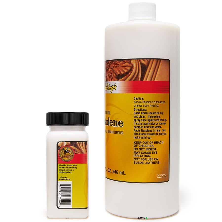 Fiebing's Acrylic Resolene ist Das beste Leder-Finish zum Versiegeln der Oberfläche von gefärbtem, gealtertem (patiniertem) oder poliertem Leder.