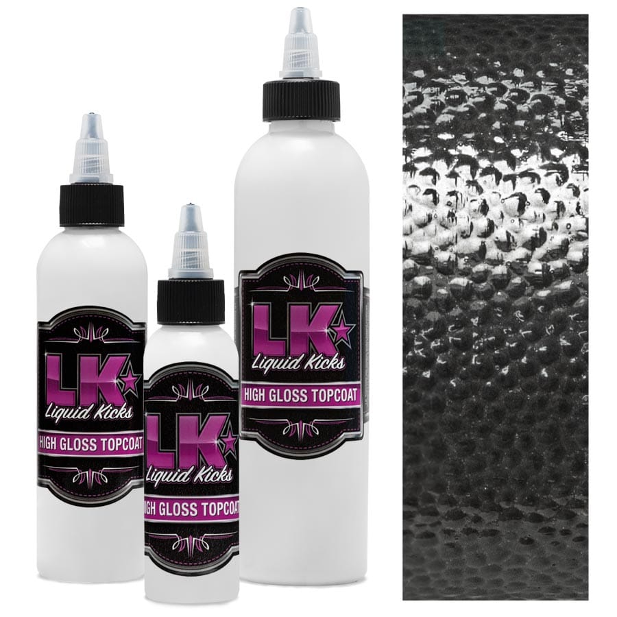 Drei Flaschen Liquid Kicks High Gloss (Hochglanz) mit Lederoberfläche