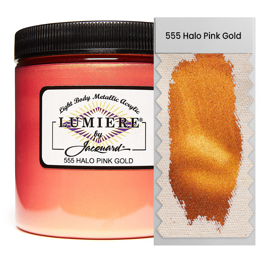Jacquard Lumiere 555 Halo Pink Gold 236 ml Dose Jacquard Lumiere 555 Halo Pink Gold 236 ml mit Farbaufstrich, Metallic- und Perlglanzfarbe