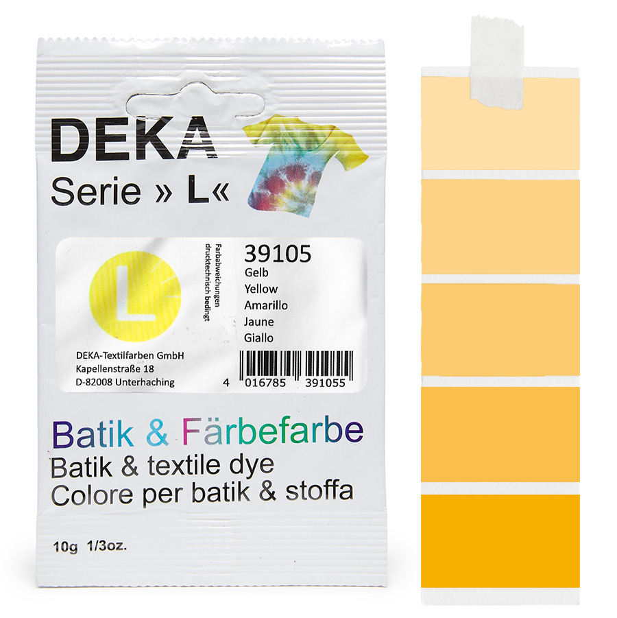 DEKA L teinture batik jaune 10 g Sachet de teinture batik DEKA série L jaune, 10 g, avec dégradé