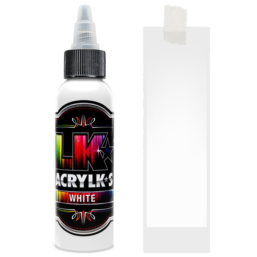 Liquid Kicks Acrylks White - Blanc LK ACRYLKS est la peinture ultime pour le cuir, la toile, le vinyle, le plastique, le métal, le papier, le bois et bien plus encore. Les LK ACRYLKS ont une valeur chromatique élevée et sont incroyablement faciles à mélanger. Les artistes aiment la passion