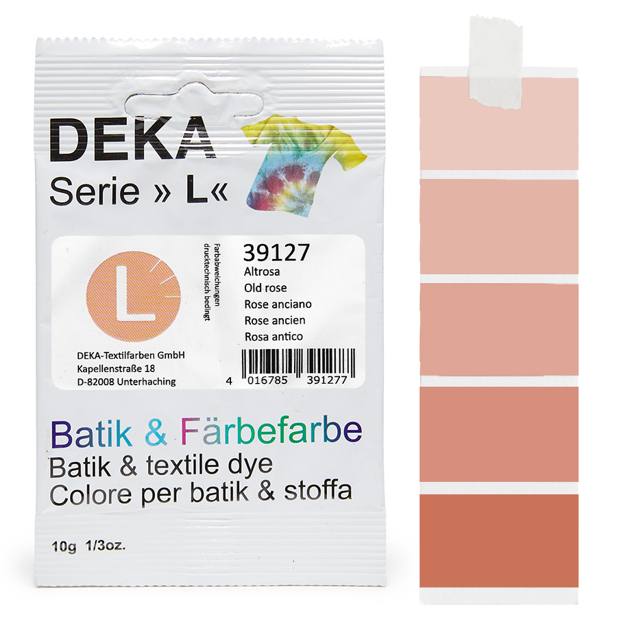 DEKA L teinture batik vieux rose 10 g Sachet de teinture batik DEKA série L vieux rose, 10 g, avec dégradé