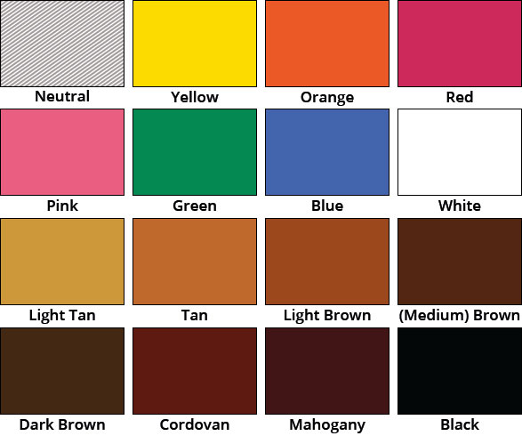 Edge Kote Farbkarte Farbkarte Fiebing's Edge Kote: 16 Farben von Neutral bis Black