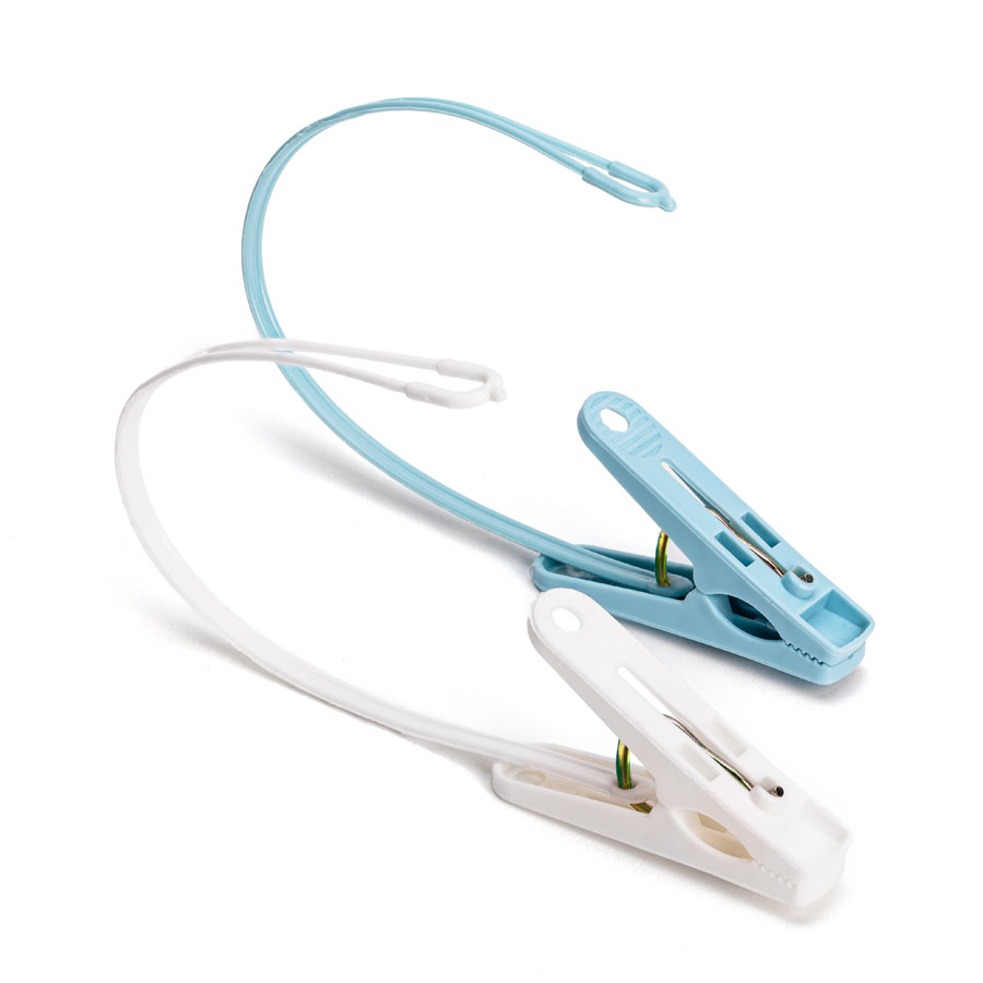Hang Check Schlaufen-Clips Zwei Hang Check Schlaufen-Clips in Weiß und Blau
