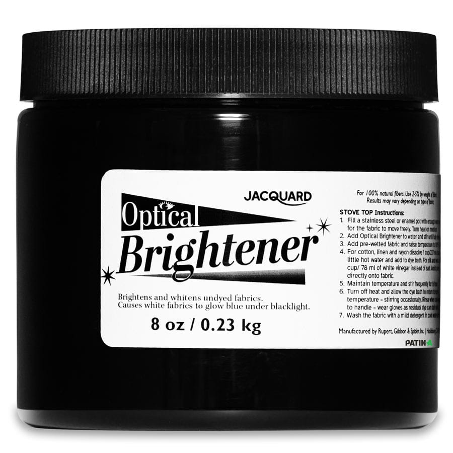 Jacquard Optical Brightener ist ein professioneller optischer Aufheller und macht gebleichte Stoffe strahlend weiß.