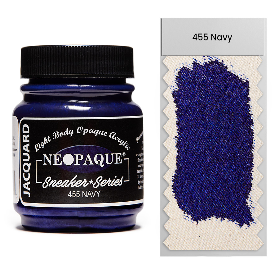 Jacquard Neopaque Sneaker 455 Navy 67 ml Dose Jacquard Neopaque Sneaker 455 Navy 67 ml mit Farbaufstrich auf Stoff, deckende Acrylfarbe