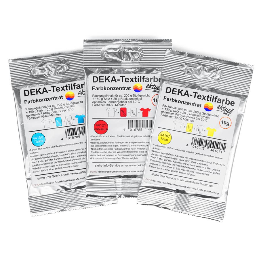 DEKA aktuell Textilfarbe 10 g Drei Beutel DEKA aktuell Textilfarbe 10 g als Mischfächer