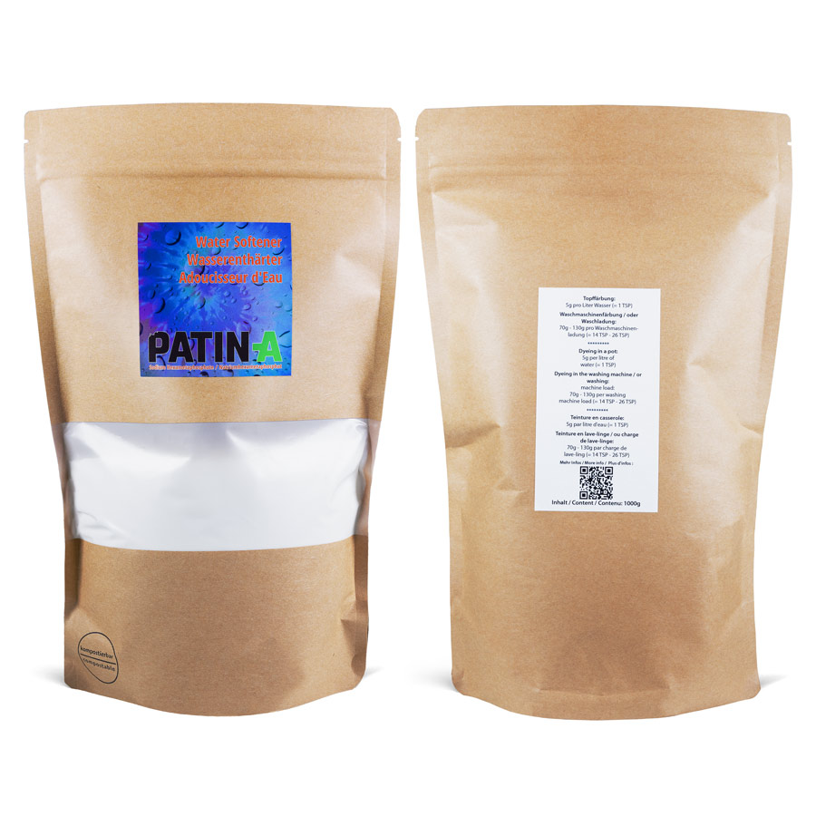2 Packungen Patina Wasserenthaerter Natriumhexametaphosphat 1000g Vor und Rueckseite
