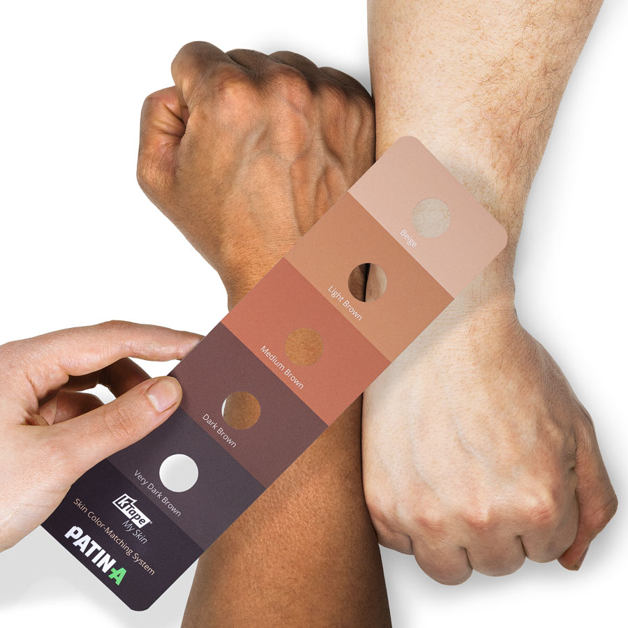 K-Tape MySkin 5er Set Hautfarben Farbkarte K-Tape MySkin wird an Armen mit verschiedenen Hauttönen verglichen