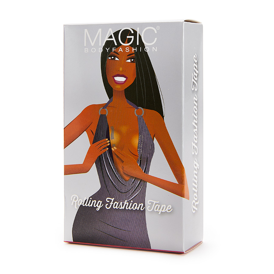 Rolling Fashion Tape Verpackung Magic Rolling Fashion Tape mit Illustration einer Frau im Kleid