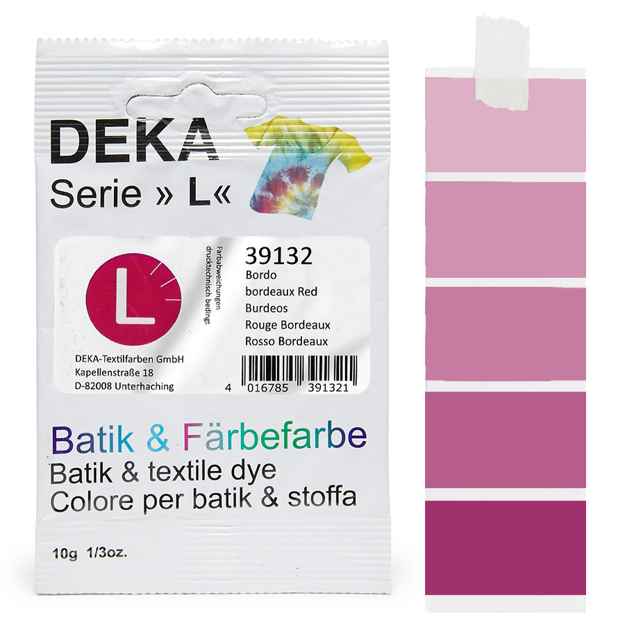 DEKA L teinture batik bordeaux 10 g Sachet de teinture batik DEKA série L bordeaux, 10 g, avec dégradé