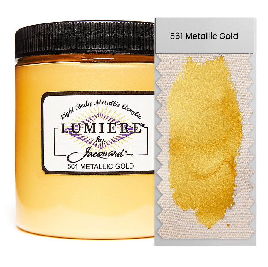 Jacquard Lumiere 561 Metallic Gold 236 ml Dose Jacquard Lumiere 561 Metallic Gold 236 ml mit Farbaufstrich, Metallic- und Perlglanzfarbe