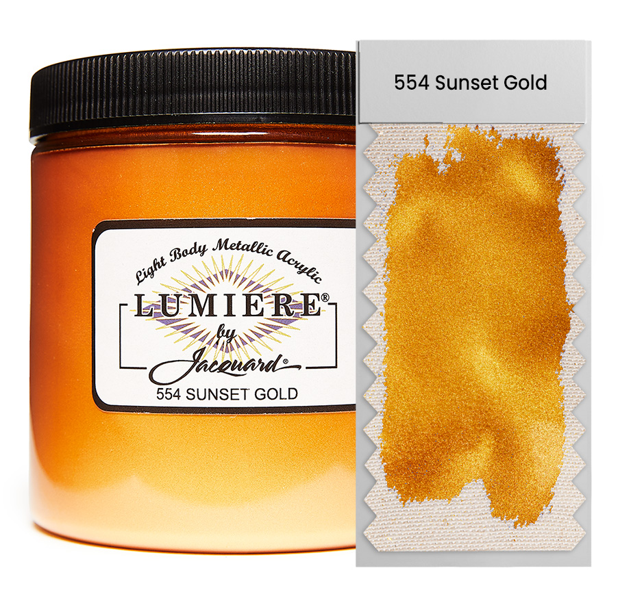 Jacquard Lumiere 554 Sunset Gold 236 ml Dose Jacquard Lumiere 554 Sunset Gold 236 ml mit Farbaufstrich, Metallic- und Perlglanzfarbe