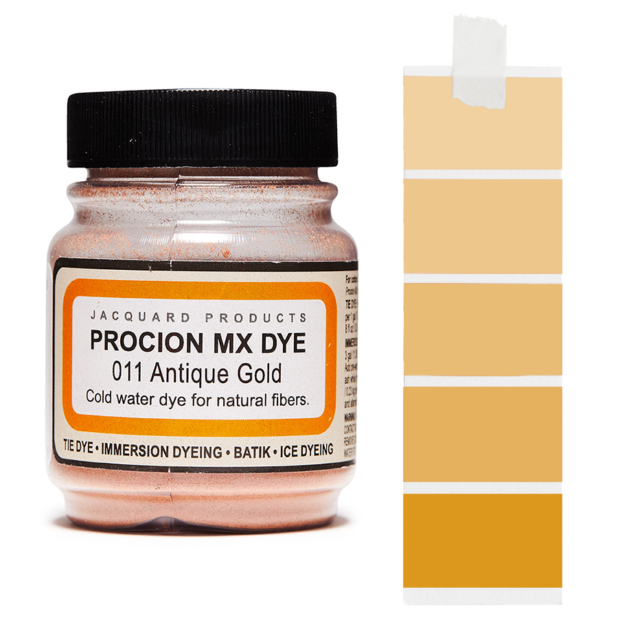 Jacquard Procion MX 011 Antique Gold 18,7 g Dose Jacquard Procion MX 011 Antique Gold 18,7 g mit Farbverlauf, Kaltwasser-Textilfarbe