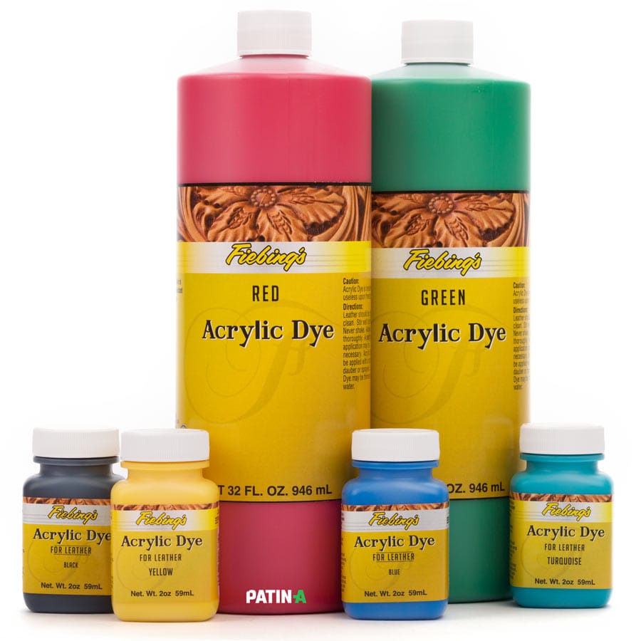Teintures acryliques pour cuir Fiebing’s : 11 teintes acryliques souples et très couvrantes, pour éclaircir les cuirs foncés ou pour la peinture