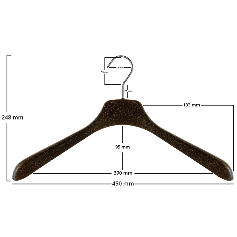 The jacket and coat hangers with a width of 45 cm are ideal for men's jackets, jackets, pullovers, coats and all larger items of clothing.