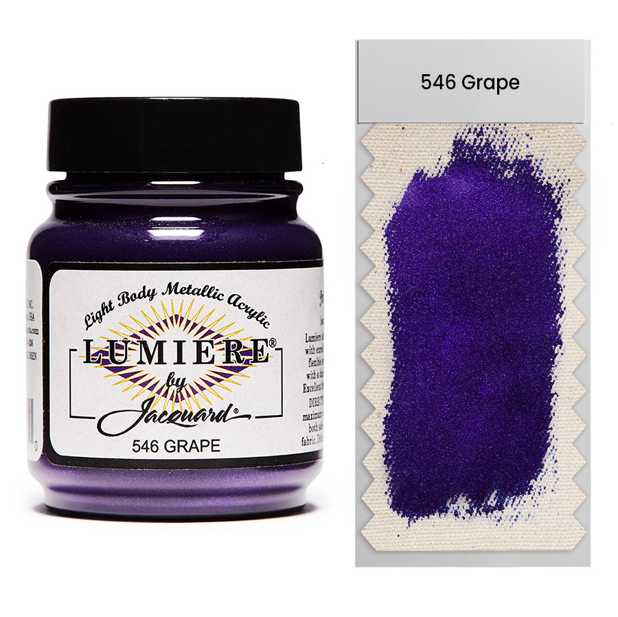 Jacquard Lumiere 546 Grape 67 ml Jar of Jacquard Lumiere 546 Grape 67 ml with swatch, metallic and pearlescent paint