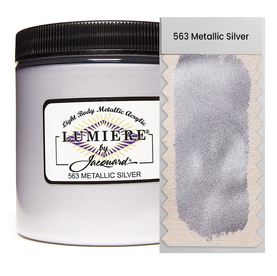Jacquard Lumiere 563 Metallic Silver 236 ml Dose Jacquard Lumiere 563 Metallic Silver 236 ml mit Farbaufstrich, Metallic- und Perlglanzfarbe