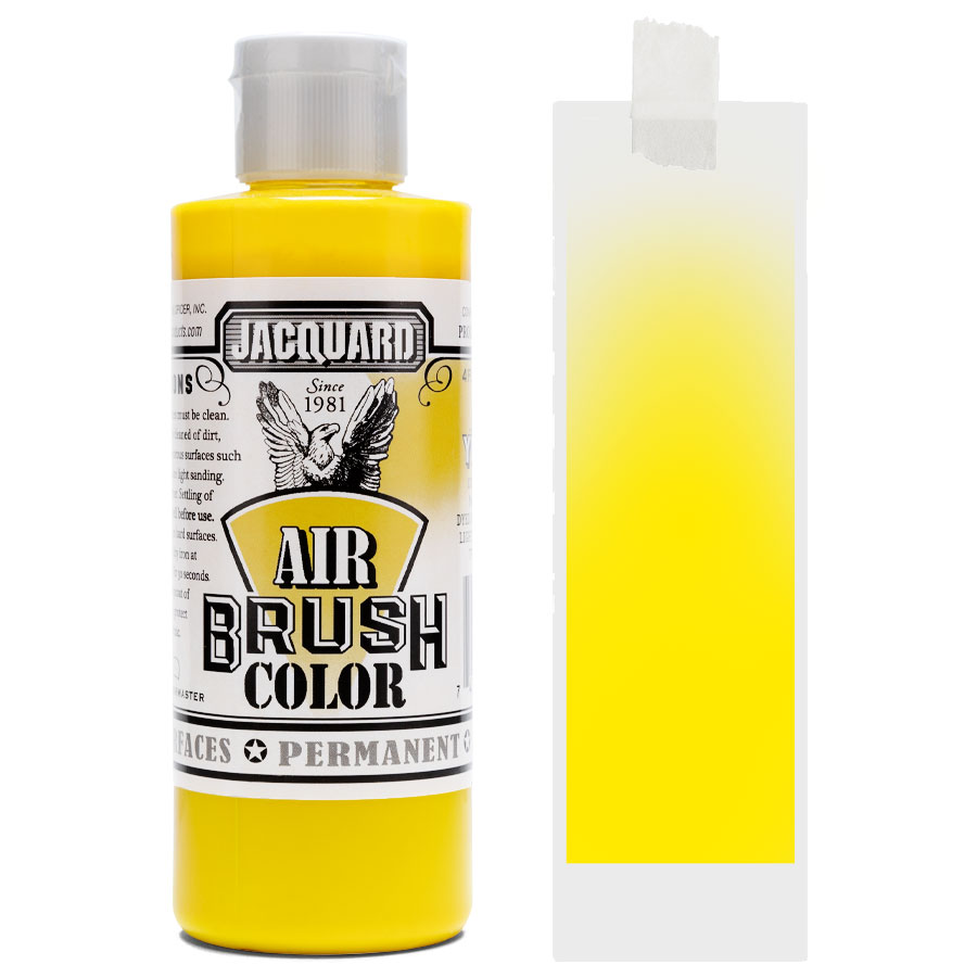 Jacquard Airbrush Bright 500 Yellow Flasche Jacquard Airbrush Color Bright 500 Yellow mit Farbmuster