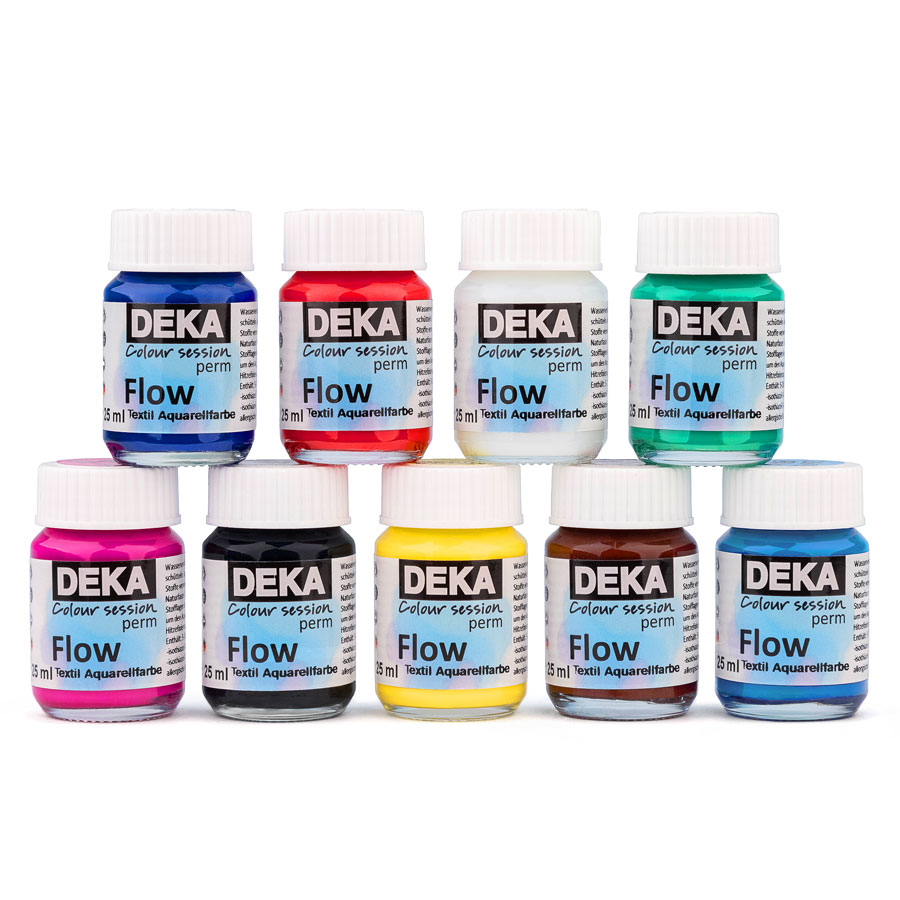 DEKA PermFlow alle Farben Zehn Flaschen DEKA PermFlow Stoffmalfarbe in verschiedenen Farben