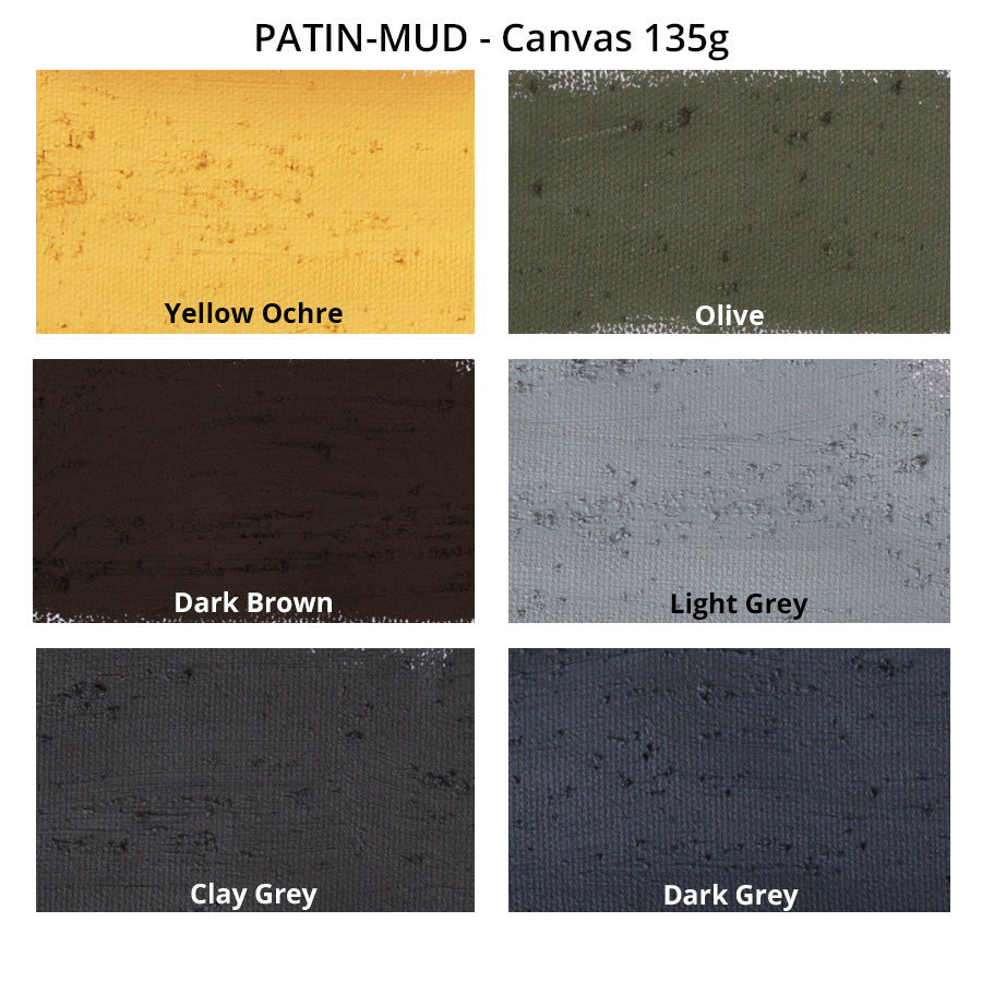 PATIN-MUD XXL set of 6 on canvas 135 g PATIN-MUD XXL set of 6 colour chart on canvas 135 g: 6 colours from Yellow Ochre to Dark Grey