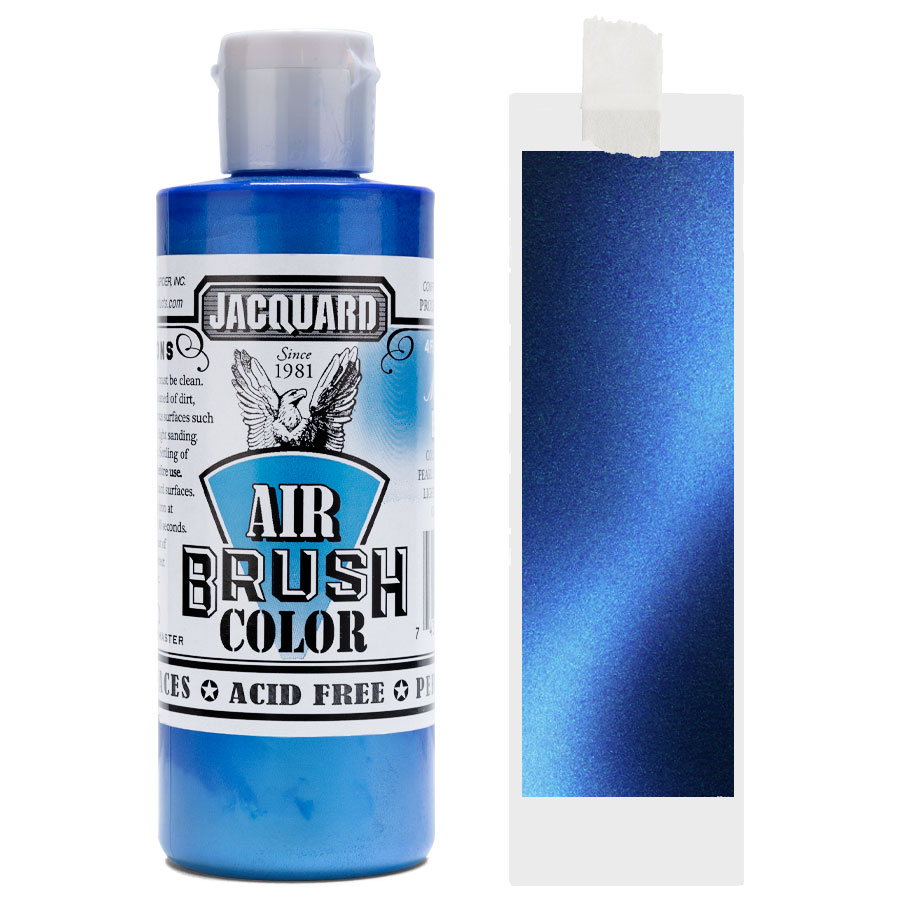 Jacquard Airbrush Metallic 302 Blue Bottle of Jacquard Airbrush Color Metallic 302 Blue with colour swatch