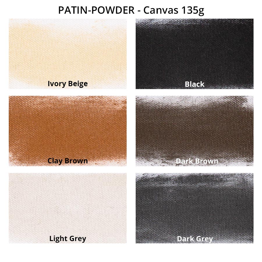 PATIN-POWDER set de 6 sur canevas 135 g Nuancier PATIN-POWDER set de 6 sur canevas 135 g : 6 couleurs de Ivory Beige à Dark Grey