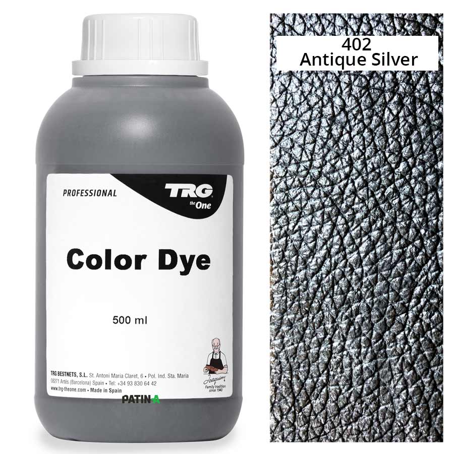 Tintolina Metallic 402 500 ml TRG Tintolina Metallic Lederfarbe 500 ml, 402 Antique Silver, mit Farbmuster
