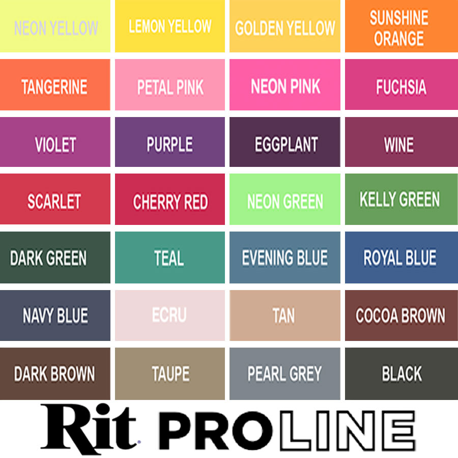 Rit ProLine Universal Textilfarbe Farbkarte Rit ProLine mit 28 Farbtönen von Neon Yellow bis Black