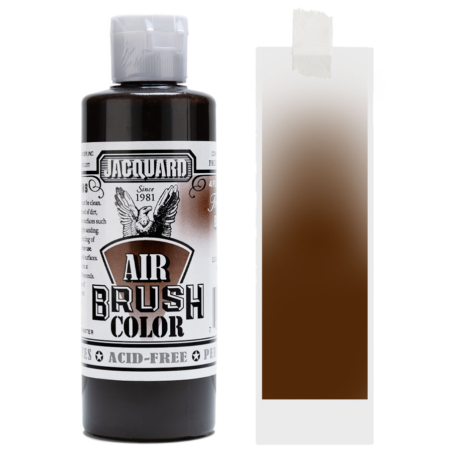 Jacquard Deckend Airbrush color 205 Sepia ist eine satte, intensive Farbe - mit einer Rezeptur die einheitliche Farbflächen ergibt.