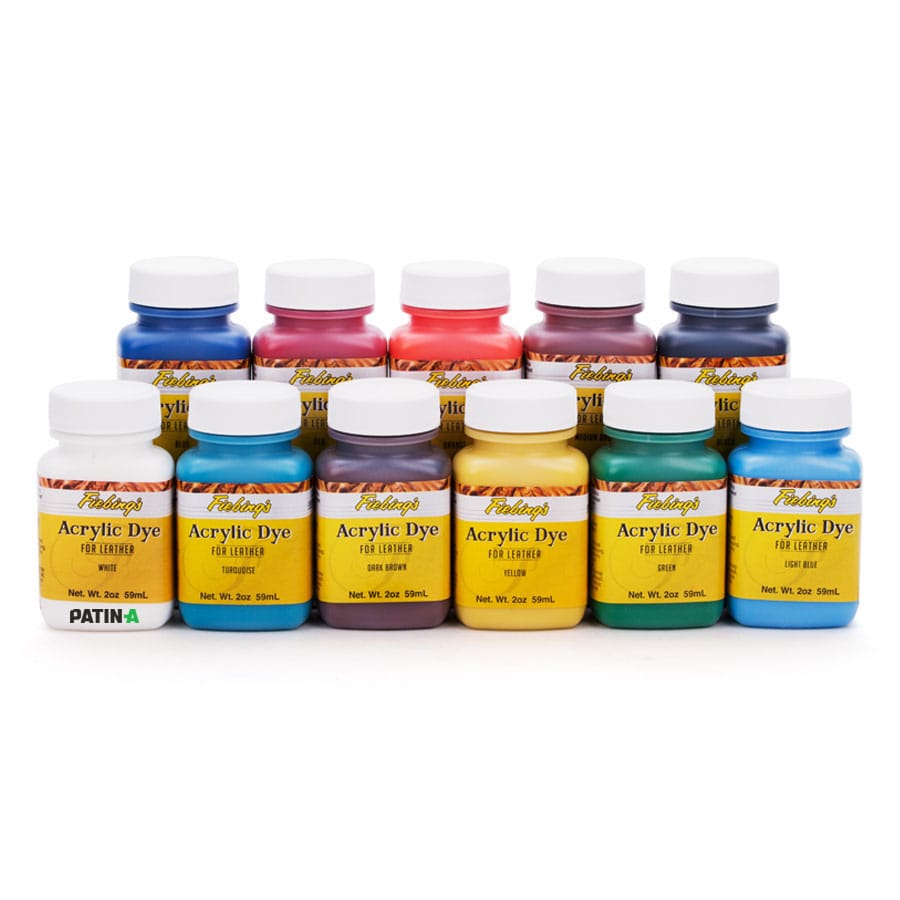 Fiebing’s Acrylic Leather Dye, 11 flexible, stark deckende Acryllederfarben, um dunkle Leder heller zu färben o. zum Malen