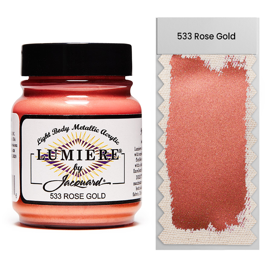Jacquard Lumiere 533 Rose Gold 67 ml Jar of Jacquard Lumiere 533 Rose Gold 67 ml with swatch, metallic and pearlescent paint
