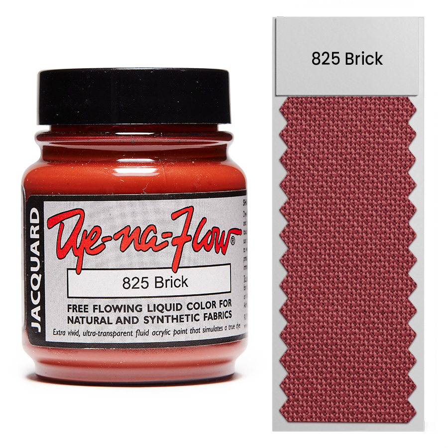 Jacquard Dye-Na-Flow 825 Brick 67 ml Flasche Jacquard Dye-Na-Flow 825 Brick 67 ml mit Farbmuster auf Stoff