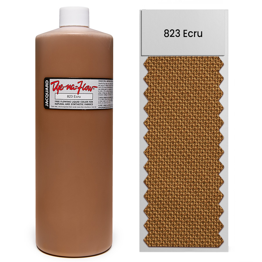 Jacquard Dye-Na-Flow 823 Ecru 946 ml Flasche Jacquard Dye-Na-Flow 823 Ecru 946 ml mit Farbmuster auf Stoff