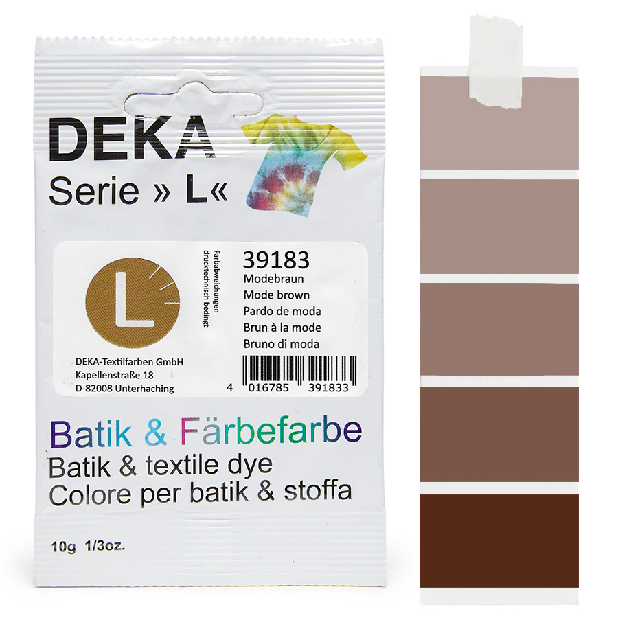DEKA L teinture batik brun mode 10 g Sachet de teinture batik DEKA série L brun mode, 10 g, avec dégradé