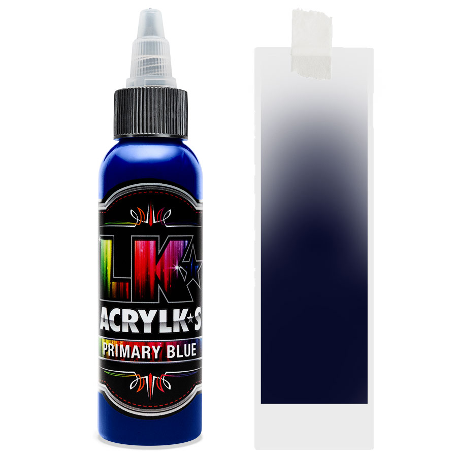 Liquid Kicks Acrylks Primary Blue - Bleu LK ACRYLKS est la peinture ultime pour le cuir, la toile, le vinyle, le plastique, le métal, le papier, le bois et bien plus encore. Les LK ACRYLKS ont une valeur chromatique élevée et sont incroyablement faciles à mélanger. Les artistes aiment la passion