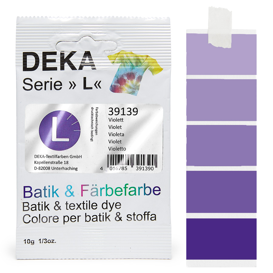 DEKA L teinture batik violet 10 g Sachet de teinture batik DEKA série L violet, 10 g, avec dégradé