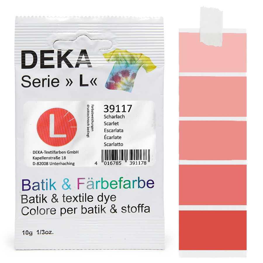 DEKA L teinture batik écarlate 10 g Sachet de teinture batik DEKA série L écarlate, 10 g, avec dégradé