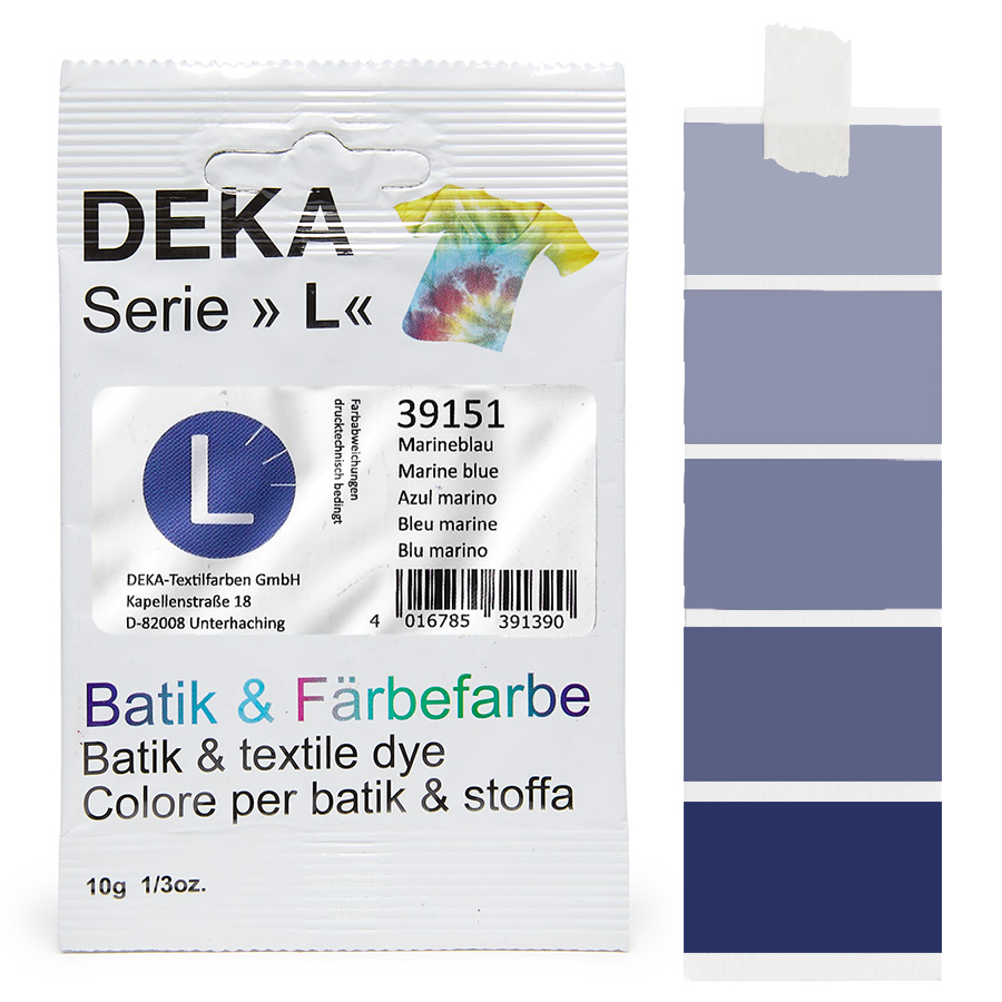DEKA L teinture batik bleu marine 10 g Sachet de teinture batik DEKA série L bleu marine, 10 g, avec dégradé