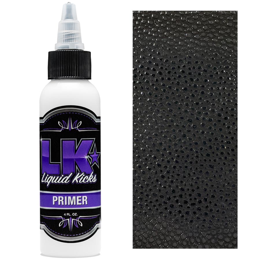 Liquid Kicks Primer ist ein Hochleistungs-Acrylharz auf Wasserbasis, das für die Verwendung auf Leder und Leinwand entwickelt wurde.