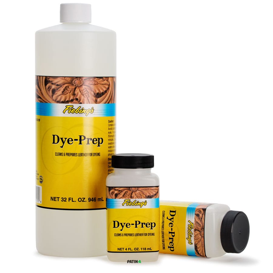 Fiebing's Dye Prep prepares untreated leather for dyeing.  This cleaning product is for use on tannery leather that has not been previously dyed or finished.